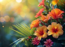 Kwiaty, Kolorowe, Hibiskus, Rozmyte, Tło