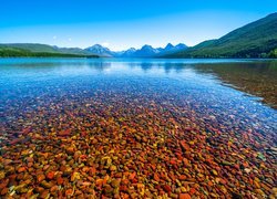 Stany Zjednoczone, Stan Montana, Park Narodowy Glacier, Jezioro, Lake McDonald, Wzgórza, Kolorowe, Kamienie