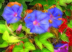 Kolorowe kwiaty i liście w grafice fractalius