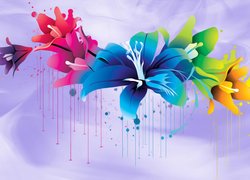 Kolorowe, Kwiaty, Grafika, Fioletowe tło
