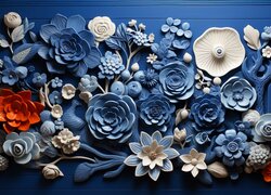 Kolorowe kwiaty na niebieskich deskach w grafice