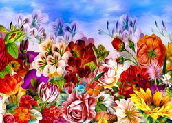 Różne, Kolorowe, Kwiaty, Grafika