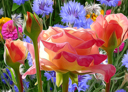 Kolorowe kwiaty w grafice fractalius