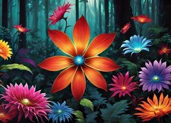 Kwiaty, Kolorowe, Las, Grafika