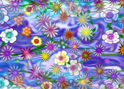 Grafika, Kolorowe tło, Kwiaty