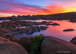 Wschód słońca, Skały, Jezioro, Watson Lake, Prescott, Arizona, Stany Zjednoczone