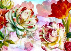 Kwiaty, Tulipan, Róże, Grafika