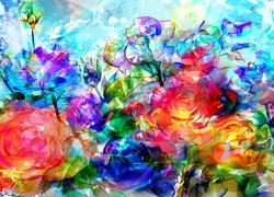 Kolorowe róże w grafice paintography
