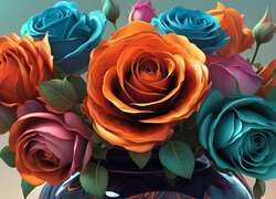 Kolorowe róże w wazonie w zbliżeniu