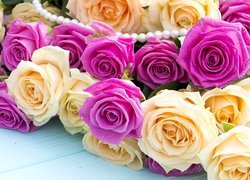 Róże, Kolorowe, Perły, Deski