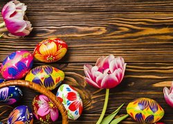 Wielkanoc, Tulipany, Kolorowe, Pisanki