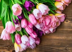 Kolorowe, Tulipany, Drewno