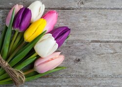 Kolorowe, Tulipany, Sznurek, Deski