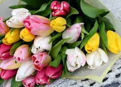 Kolorowe, Tulipany, Bukiet, Kwiaty