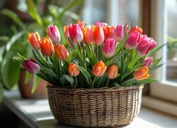 Bukiet, Kwiaty, Kolorowe, Tulipany, Koszyk Kwiat, Bukiet Kwiatów, Tulipan