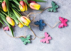 Kolorowe, Tulipany, Motyle, Zawieszki