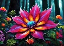 Kolorowy kwiat na tle lasu