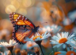 Kolorowy, Motyl, Białe, Kwiaty