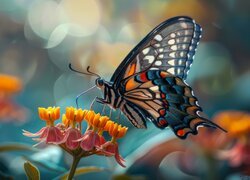 Żółte, Kwiaty, Motyl, Grafika