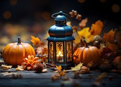 Lampion, Dynie, Kompozycja, Jesienna, Grafika