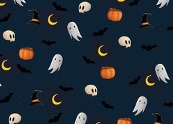 Kompozycja na Halloween z duszkami i dyniami