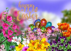 Wielkanoc, Pisanki, Kwiaty, 2D