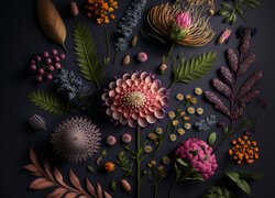 Kompozycja z kwiatami i gałązkami