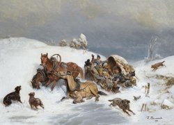 Konie i przewrócony wóz w malarstwie Bogdana Willewalde