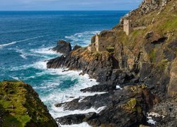 Morze, Wybrzeże, Skały, Budowle, Kopalnie, Botallack Mine, Botallack, Kornwalia, Anglia