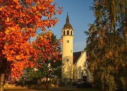 Jesień, Drzewa, Budowle, Kościół, Lutheran Church, Szolnok, Węgry