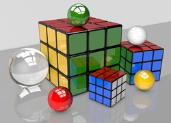 Kostki Rubika i kolorowe kule w grafice wektorowej 3D