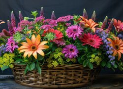 Bukiet, Kolorowe, Kwiaty, Gerbery, Łubin, Koszyk