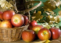 Koszyk wiklinowy z jabłkami