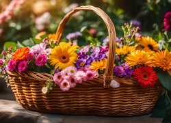 Kwiaty, Różne, Kolorowe, Koszyk