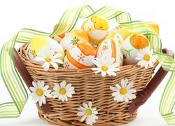 Wielkanoc, Jajka, Pisanki, Koszyczek, Wstążka
