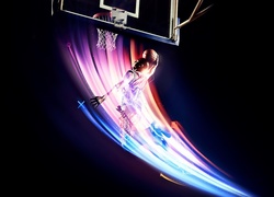 Koszykarz rzucający piłkę do kosza w grafice 3D