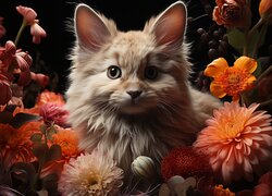 Kot leżący wśród kwiatów