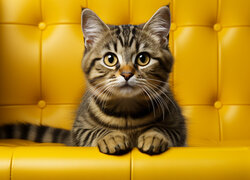Kot na żółtej sofie