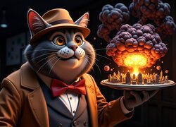Kot, Kapelusz, Domy, Wybuch, Bomba, Eksplozja, Fantasy