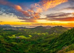 Stany Zjednoczone, Hawaje, Honolulu, Nuuanu Punchbowl, Wzgórza, Góry, Drzewa, Chmury