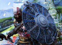 Kratos z gry God of War Ragnarok z tarczą