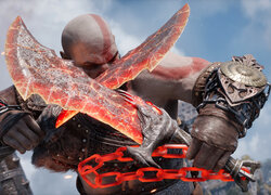 Kratos z ostrzami Blades of Chaos z gry God of War Ragnarok