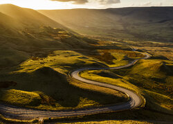 Anglia, Derbyshire, Wyżyna Peak District, Wzgórze Mam Tor, Kręta, Droga, Trawa