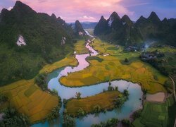 Kręta, Rzeka, Pola, Góry, Prowincja Cao Bang, Wietnam