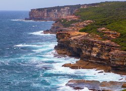 Klify, Skały, Morze, Ocean, Fale, Royal National Park, Królewski Park Narodowy, Nowa Południowa Walia, Australia