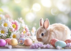 Wielkanoc, Kolorowe, Pisanki, Kwiaty, Królik, Grafika