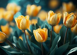 Tulipany, Żółte, Kwiaty, Grafika