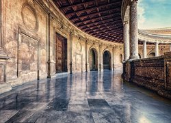Pałac Alhambra, Korytarz, Krużganek, Kolumny, Architektura, Granada, Hiszpania