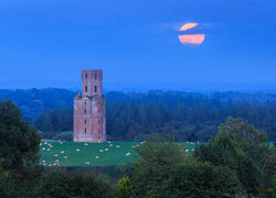 Księżyc nad pomnikiem Horton Tower w Anglii