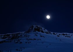 Noc, Zima, Góry, Śnieg, Księżyc, Pełnia